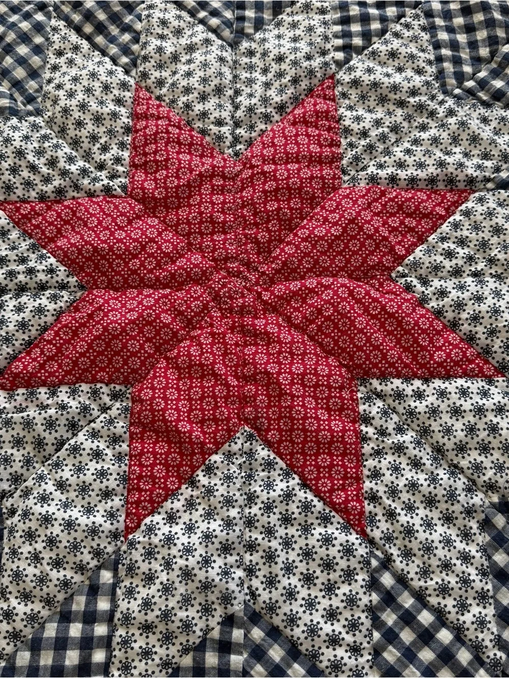 VTG Cracker Barrel Lone Star Quilt Throw 50x60 Americana Hand Quilted Cotton